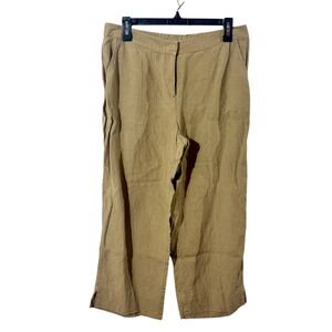 J. Jill 100% Linen Wide-Leg Crop Pants Flat Front High-Wasted Brown Elastic Back